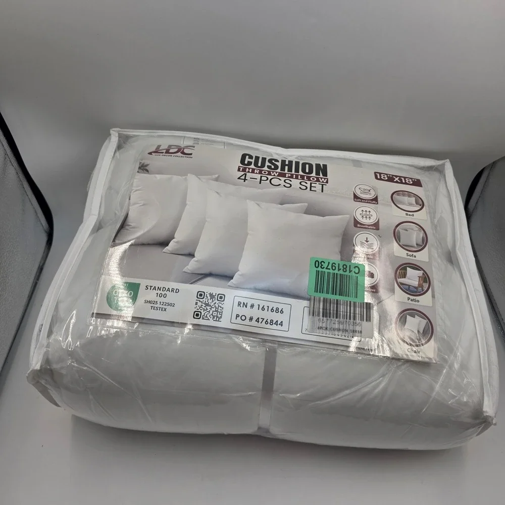 Lux Decor Collection 4 Pack Throw Pillow Inserts 18x18 White Square Cushions N4